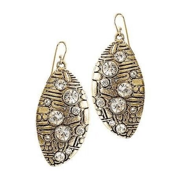 Elizabeth Besich Jewelry - Clear Gold Dangle Earrings with Stones